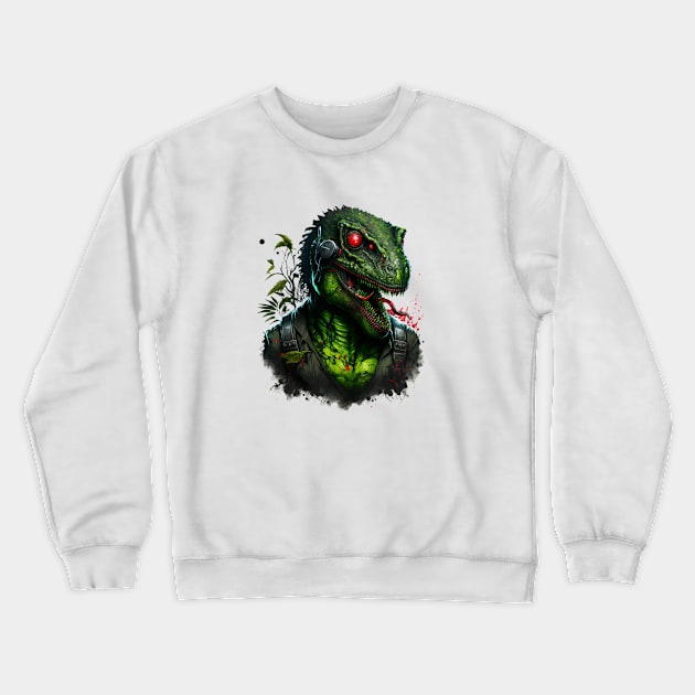 Green Dino T-Rex Crewneck Sweatshirt by Riyo